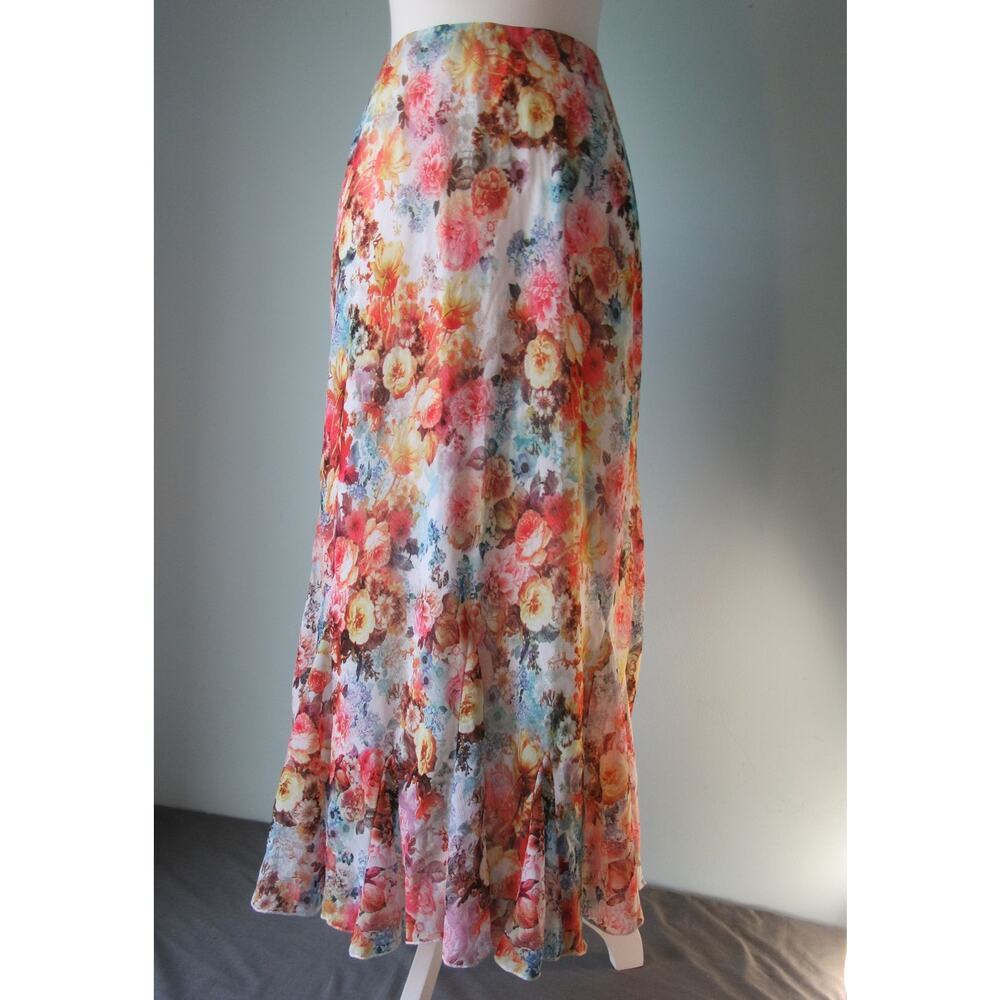 DressBarn Floral Midi Skirt w/ Godet Hem Pullon Women's 1X Mermaid BOHO Cottage